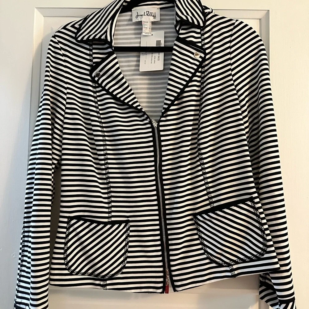 Joseph ribkoff, b/w stripe zipper jacket NWT - Picture 1 of 3